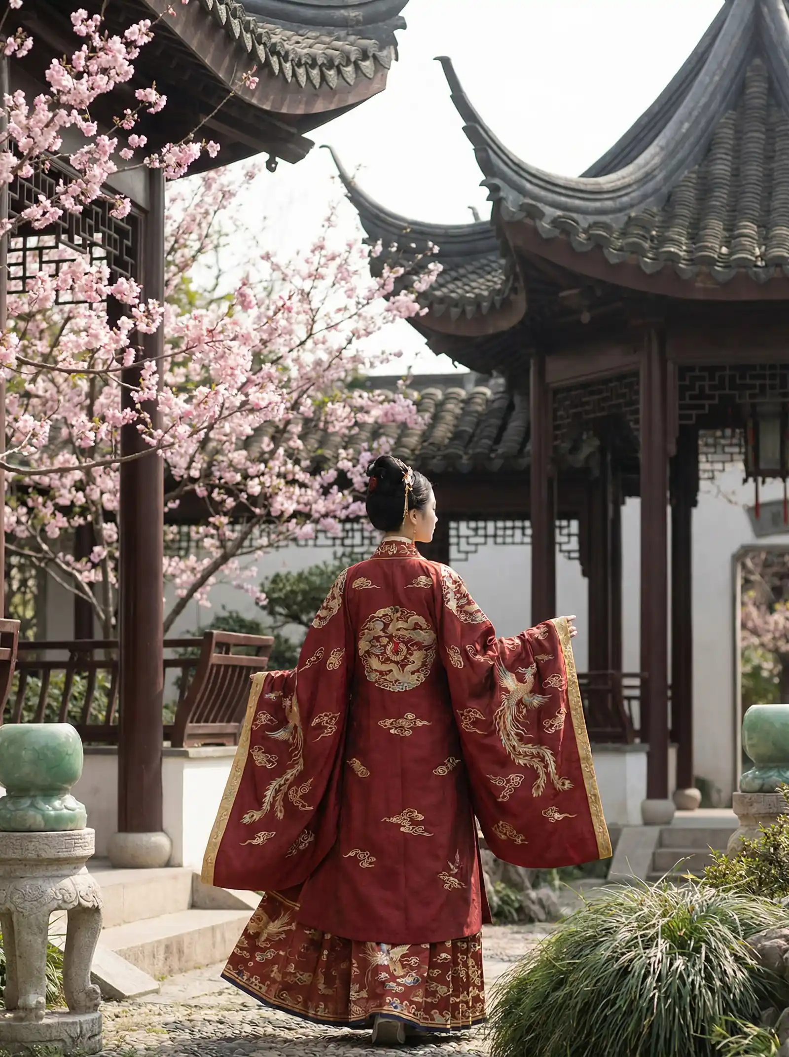 巴拿马总统 明制汉服红色凤凰刺绣